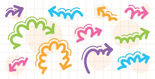 y divertido juego de vectores de elementos gráficos de flecha dibujados a mano