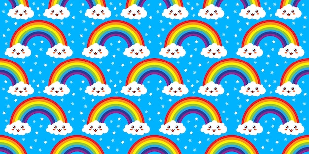 Divertido Kawaii Arco Iris Patrones Sin Fisuras Resumen Vector Ilustración Fondo