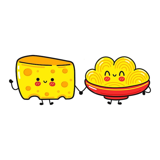 Divertido lindo espagueti feliz con personajes de queso conjunto de paquete