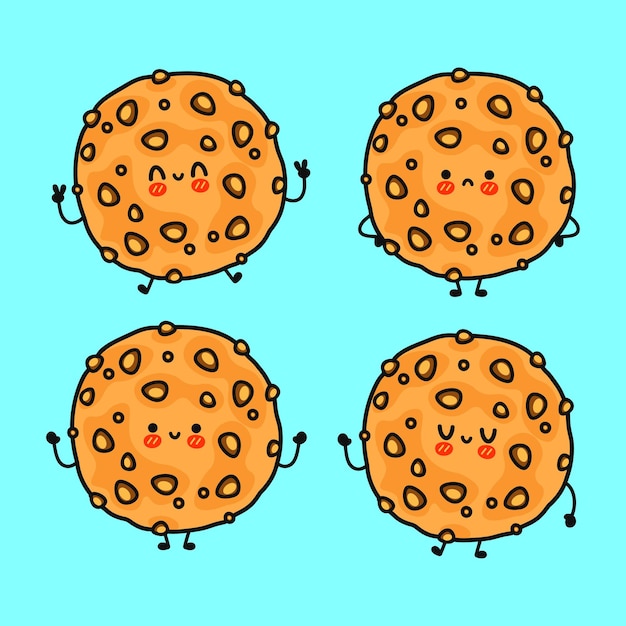 Vector divertido lindo feliz galletas de avena personajes paquete conjunto