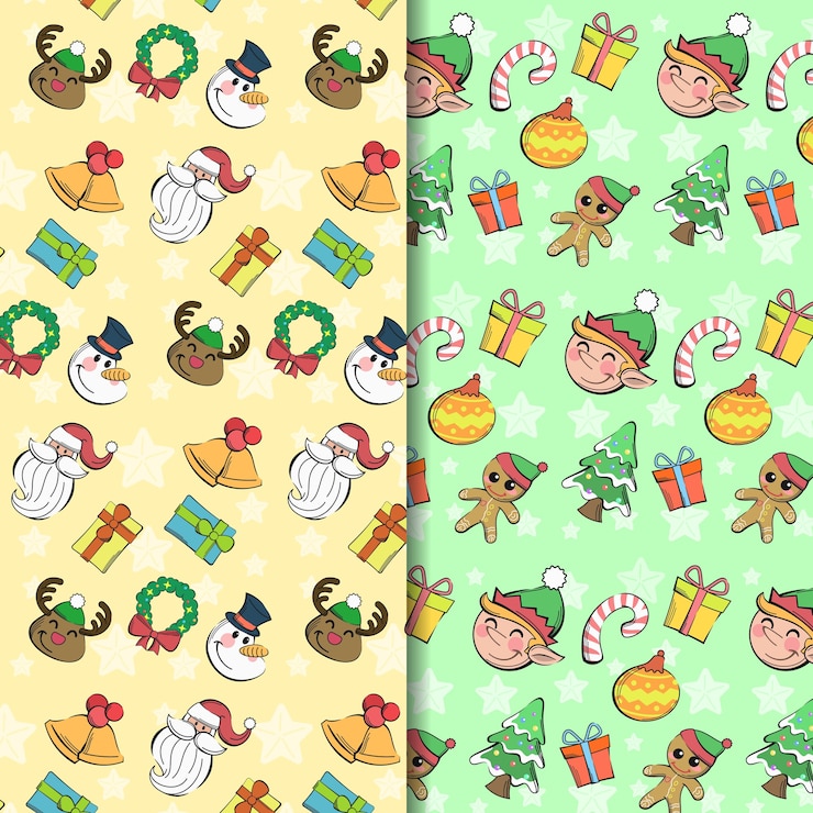 Vector divertido y lindo patrón de navidad dibujado a mano colección perfecta