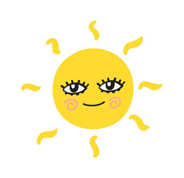 Divertido lindo sol feliz sonrisa sol carácter vector dibujado a mano doodle soleado icono