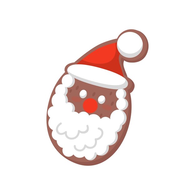 Divertido pan de jengibre Santa Claus decorado con glaseado de colores Deliciosa galleta Galleta Dulces de vacaciones Icono de vector plano
