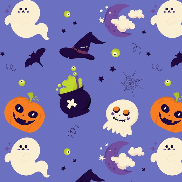 Divertido patrón de la noche de Halloween con elementos espeluznantes