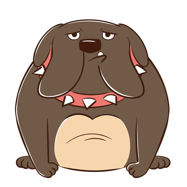 Vector divertido perro de dibujos animados raza bulldog enorme de pura raza en estilo plano