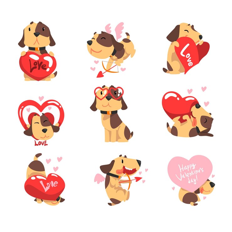 Vector divertido perro jack russell terrier con corazones set lindo vector de caracteres animales de san valentín ilustración aislada sobre fondo blanco