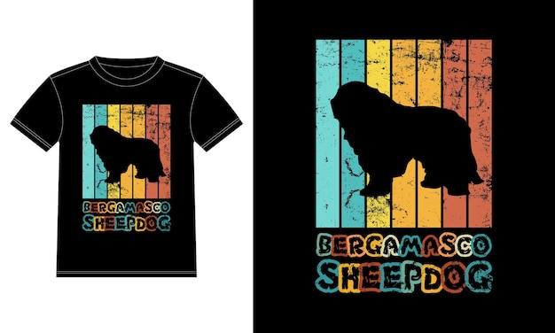 Vector divertido perro pastor de bergamasco vintage retro sunset silhouette regalos amante de perros dueño de perro camiseta esencial
