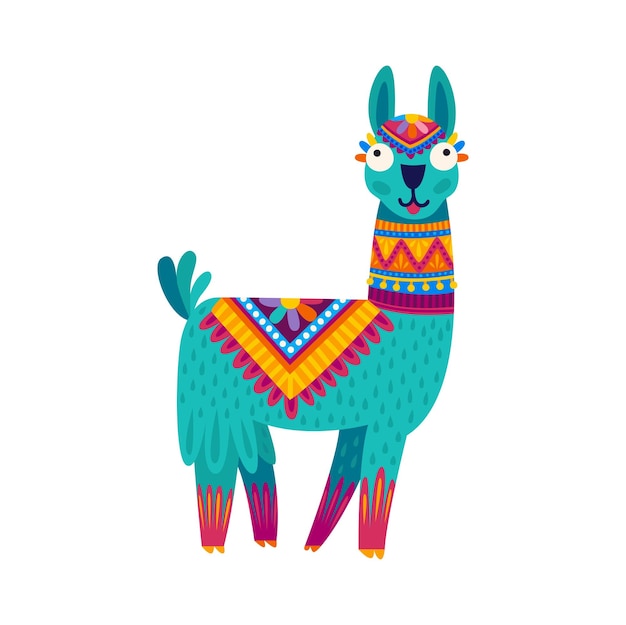 Vector divertido personaje de dibujos animados de llama de alpaca verde