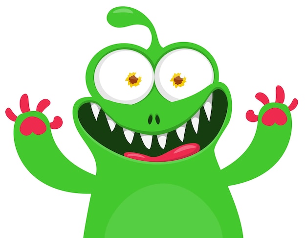 Divertido personaje de dibujos animados de monstruos sonrientes Ilustración de una linda y feliz criatura alienígena mítica Diseño de Halloween