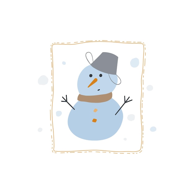 Divertido personaje de dibujos animados de muñeco de nieve. ilustración vectorial sobre fondo blanco. perfecto para navidad.