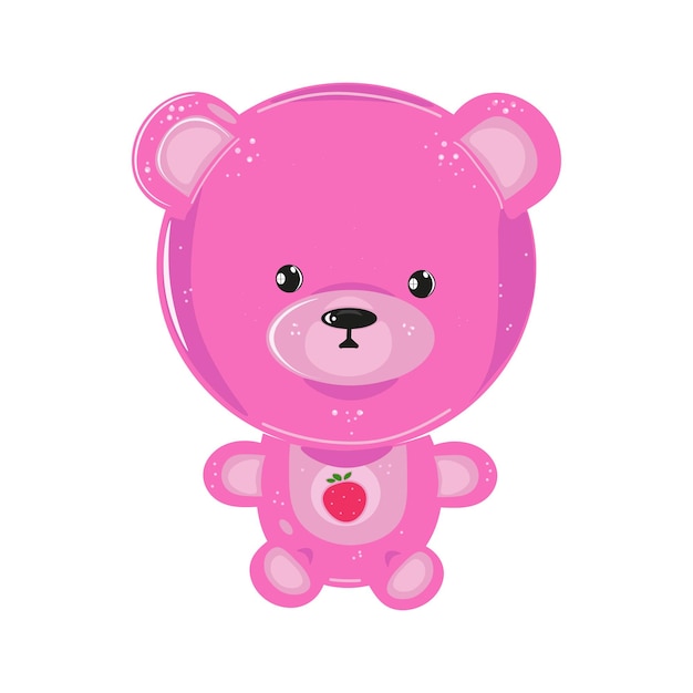 Vector divertido personaje lindo oso rosa feliz aislado sobre fondo blanco.