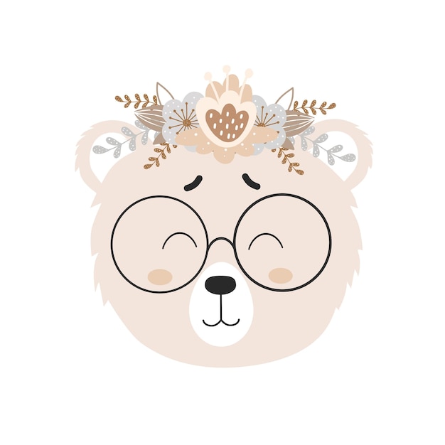 Divertido personaje de oso para niños en estilo escandinavo para diseño de impresión aislado sobre fondo blanco.