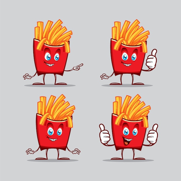 Divertido personaje de papas fritas en diferentes poses