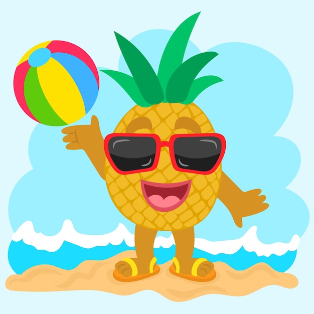 Divertido personaje de piña en verano.