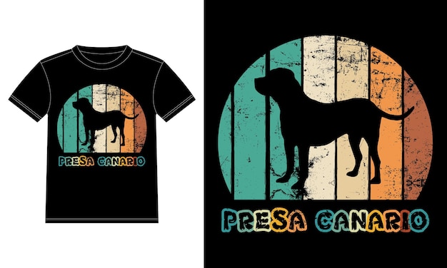 Divertido Presa Canario Vintage Retro Sunset Silhouette Regalos Amante de perros Dueño de perro Camiseta esencial