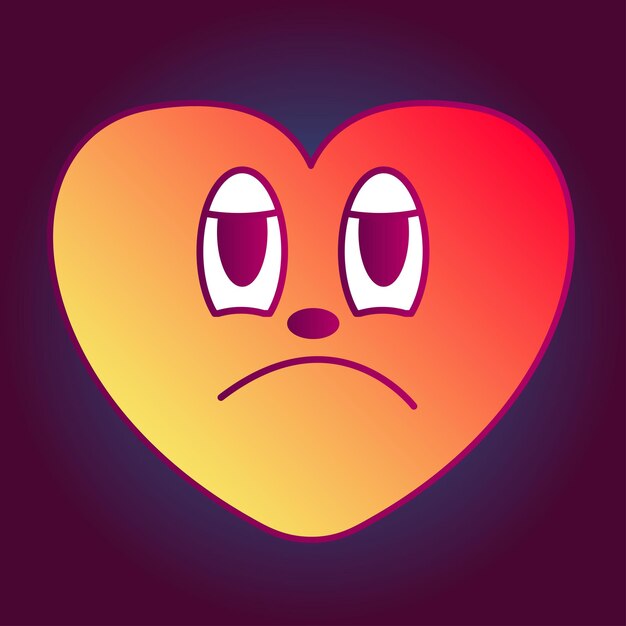 Divertido retro gradiente corazón personaje doodle rojo naranja cara avatar ícono diseño elemento patrón arte