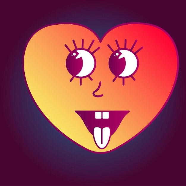 Divertido retro gradiente corazón personaje doodle rojo naranja cara avatar ícono diseño elemento patrón arte