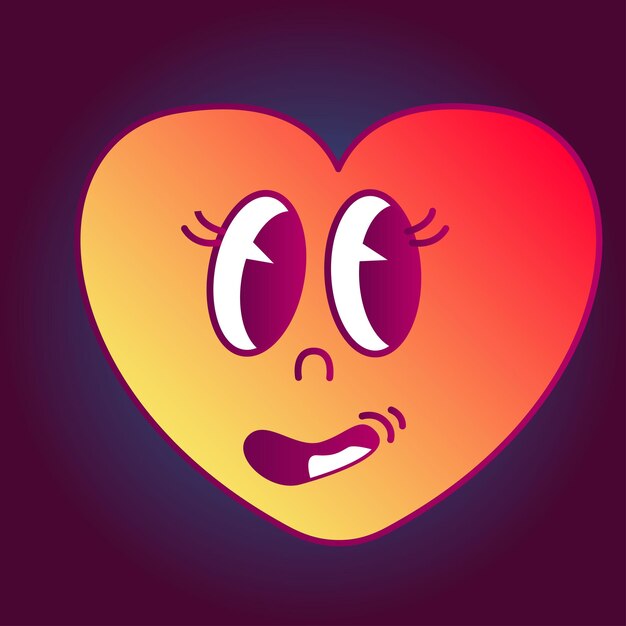 Divertido retro gradiente corazón personaje doodle rojo naranja cara avatar ícono diseño elemento patrón arte