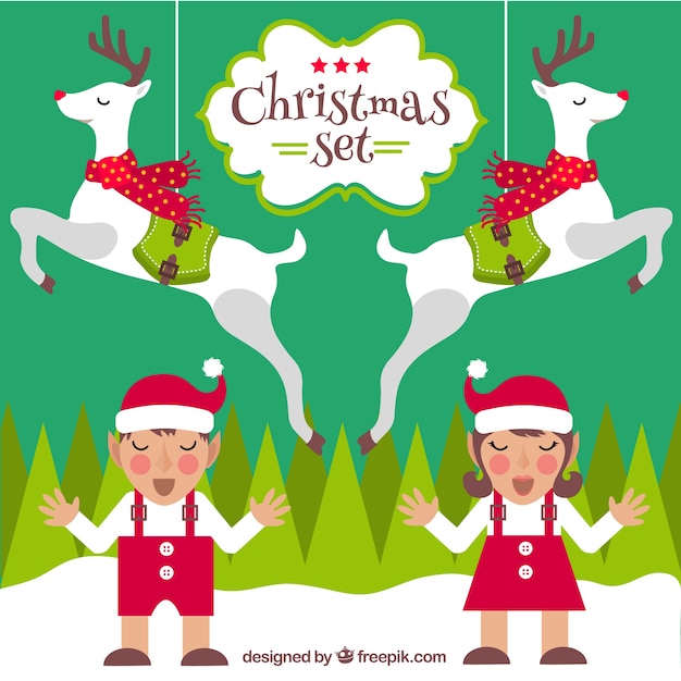 Vector divertido sert de personajes navideños