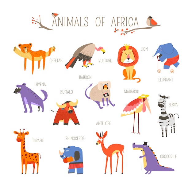 Divertidos animales africanos vector diseño de dibujos animados