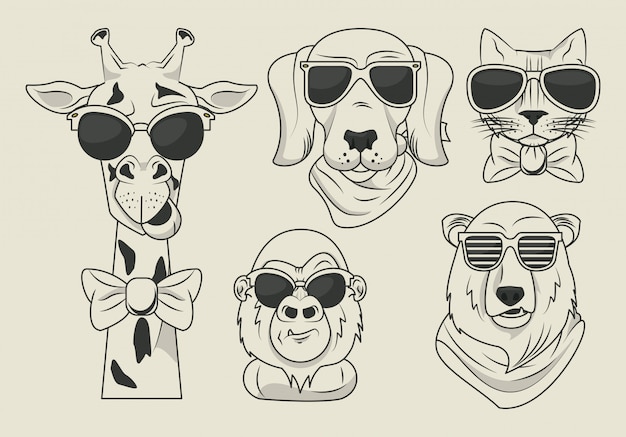 Vector divertidos animales con gafas de sol estilo cool