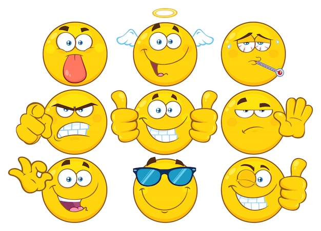 Divertidos dibujos animados amarillos emoji cara serie conjunto de caracteres