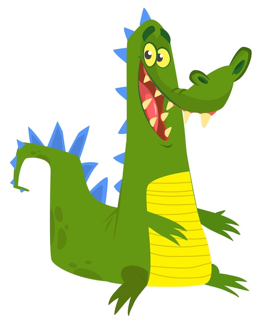Divertidos dibujos animados de cocodrilo verde de pie ilustración vectorial del diseño de personajes de cocodrilo Divertidos dibujos animados de cocodrilo verde de pie ilustración vectorial del diseño de personajes de cocodrilo