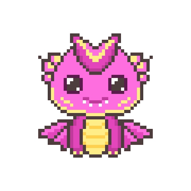 Vector divertidos dragones mágicos de píxeles rosados kawaii colorido dinosaurio lindo con gráficos de fantasía de 8 bits