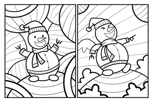 Divertidos muñecos de nieve navideños para colorear