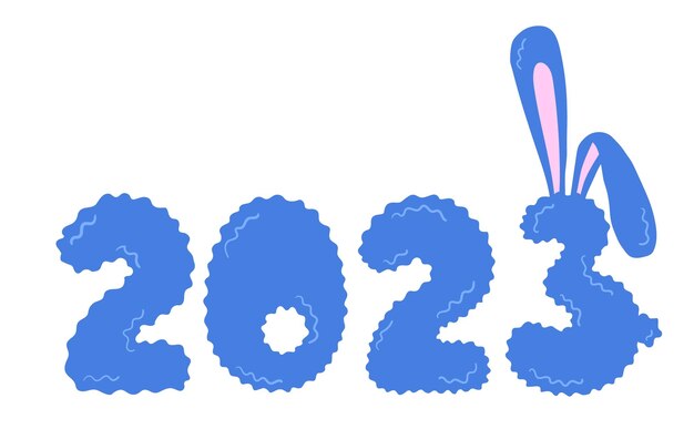 Divertidos números esponjosos 2023 año nuevo chino y orejas de conejo.