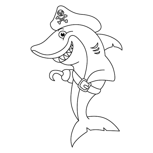 Divertidos personajes de dibujos animados de tiburones ilustración vectorial para niños libro para colorear
