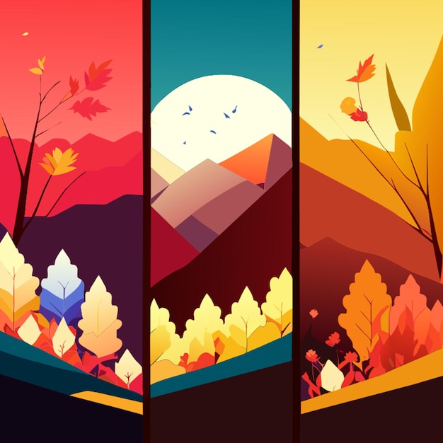 Vector dividir la pantalla en cuatro y crear diferentes flores de otoño en cada pantalla añadir hojas que caen