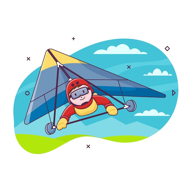 Diviértete con el hombre del planeador que vuela en un planeador en el aire