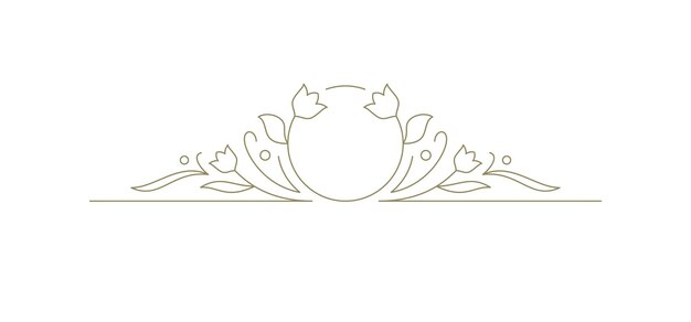 Divisor botánico floreciente con línea de flores de tulipán arte elemento de decoración dorado para vector de diseño