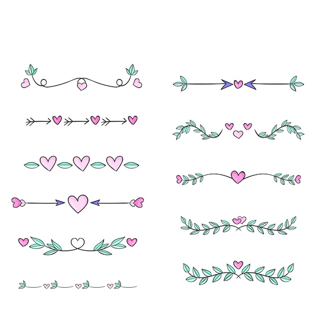 divisor de garabateo dibujado a mano y conjunto de decoración vector