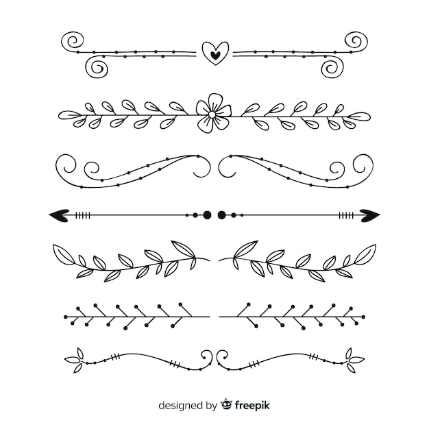 Vector divisor ornamental conjunto dibujado a mano