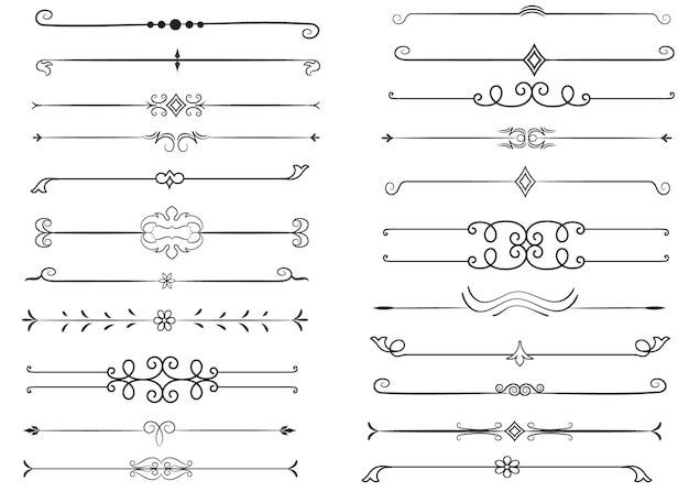 Divisor de páginas y elementos de diseño Conjunto de varios divisores negros simples Diseño de divisores variados