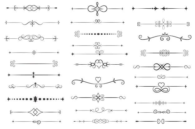Divisor de páginas y elementos de diseño Conjunto de varios divisores negros simples Diseño de divisores variados