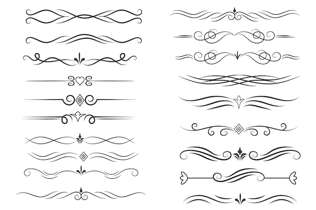 Divisor de páginas y elementos de diseño Conjunto de varios divisores negros simples Diseño de divisores variados