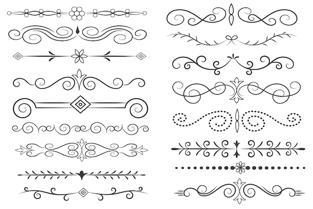 Divisor de páginas y elementos de diseño Conjunto de varios divisores negros simples Diseño de divisores variados