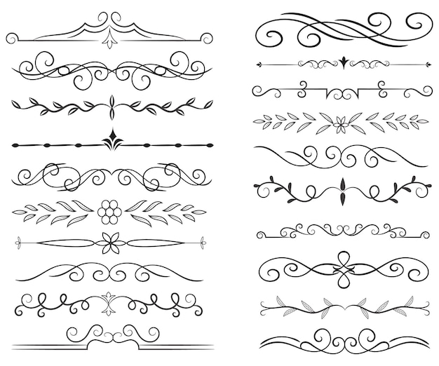 Divisor de páginas y elementos de diseño Conjunto de varios divisores negros simples Diseño de divisores variados