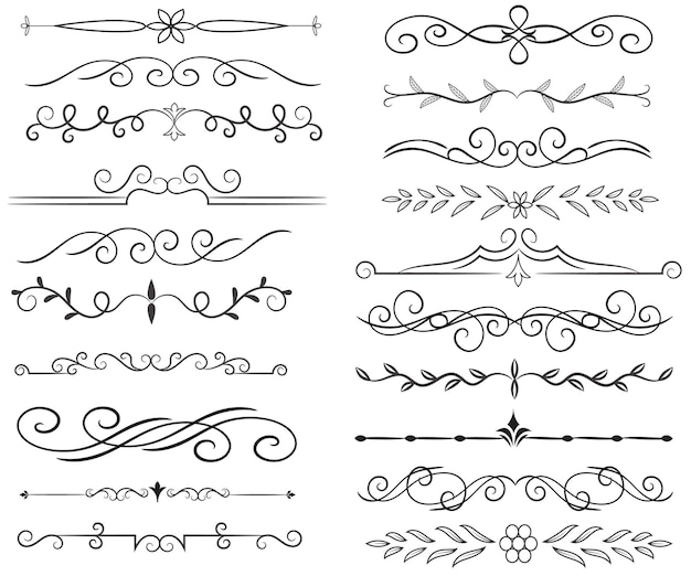 Divisor de páginas y elementos de diseño Conjunto de varios divisores negros simples Diseño de divisores variados