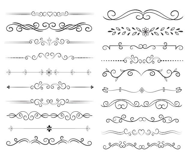 Divisor de páginas y elementos de diseño Conjunto de varios divisores negros simples Diseño de divisores variados