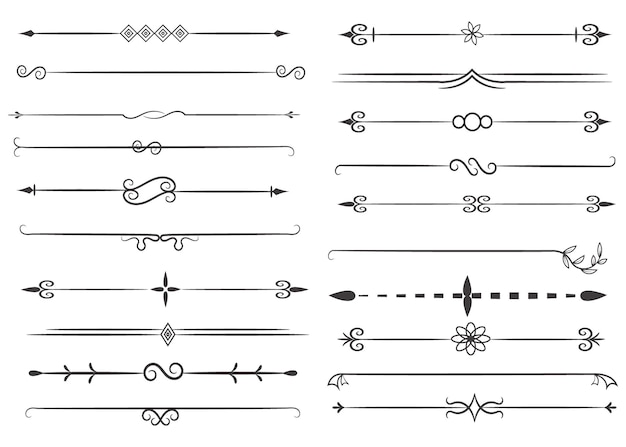 Divisor de páginas y elementos de diseño Conjunto de varios divisores negros simples Diseño de divisores variados