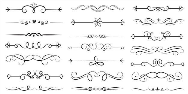 Divisor de páginas y elementos de diseño Conjunto de varios divisores negros simples Diseño de divisores variados