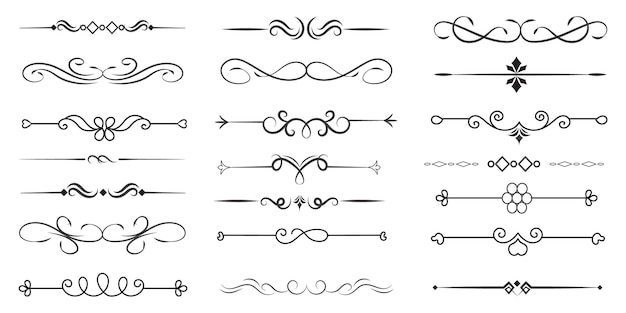 Divisor de páginas y elementos de diseño Conjunto de varios divisores negros simples Diseño de divisores variados