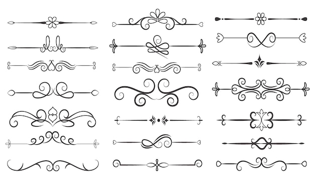 Divisor de páginas y elementos de diseño Conjunto de varios divisores negros simples Diseño de divisores variados