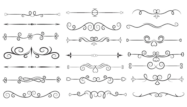 Divisor de páginas y elementos de diseño Conjunto de varios divisores negros simples Diseño de divisores variados