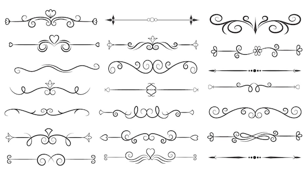 Divisor de páginas y elementos de diseño Conjunto de varios divisores negros simples Diseño de divisores variados