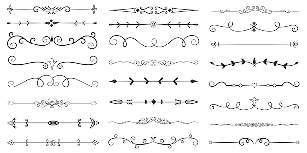 Divisor de páginas y elementos de diseño Conjunto de varios divisores negros simples Diseño de divisores variados